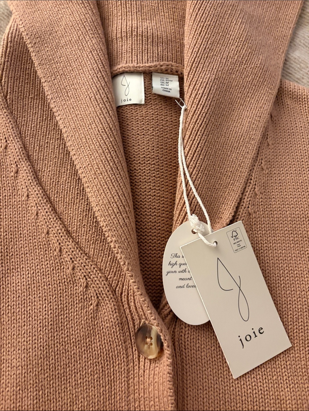 NWT 100% Cotton Joie Tan Hooded Button-Front Cardigan Size Med - Picture 2 of 8